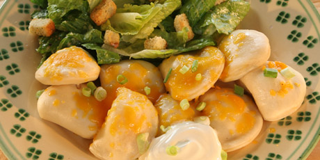 Pyrogies and Caesar Salad