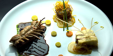 Rack of Rabbit with Polenta, Porcinis and Black Current Reduction