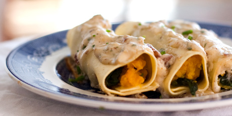 Rich Vegetarian Cannelloni with Butternut Squash, Pecans and Mascarpone