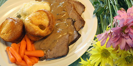 Roast Beef, Yorkshire Pudding, Mashed Potatoes, Glazed Carrots