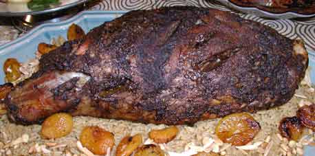 Roast Leg of Lamb with Apricots, Almonds and Pine Nuts