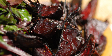 Roasted Beet Root with Sauteed Greens