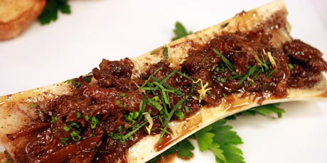 Roasted Bone Marrow with Ox Tail, Parsley Salad and Toasted Brioche