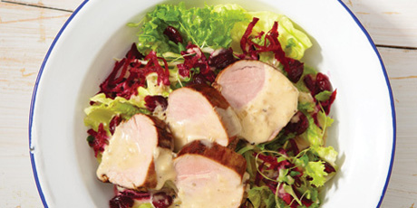 Salad with Maple Pork and Brie Dressing