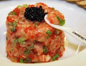 Salmon Tartar with Salmon Kelp Caviar