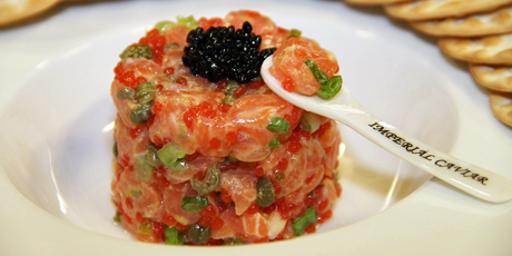 Salmon Tartar with Salmon Kelp Caviar