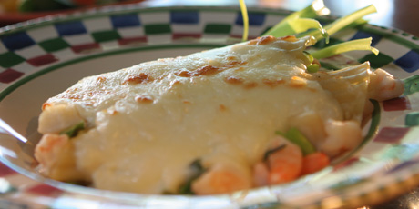 Seafood Manicotti with a Mediterranean Spinach Salad