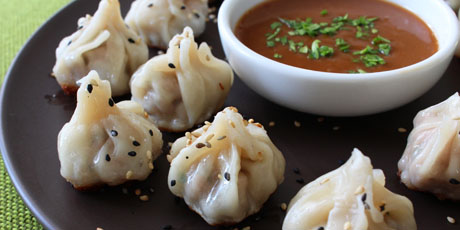 Sichuan-Style Dumplings with Peanut Dipping Sauce
