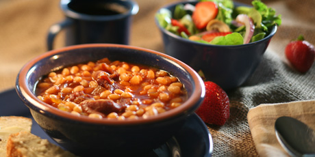 Slow Cooker Baked Beans with Multigrain Bread and Mixed Green Salad
