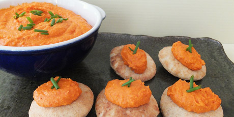 Smoky Cheddar Roasted Red Pepper Hummus Bites