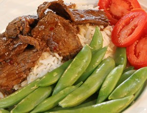 Southern-Style BBQ Beef Brisket with Rice and Snap Peas