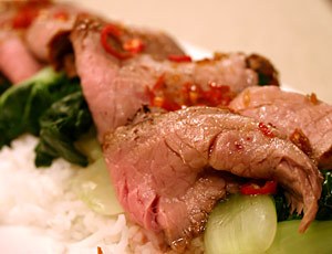 Spicy Beef with Steamed Rice and Bok Choy