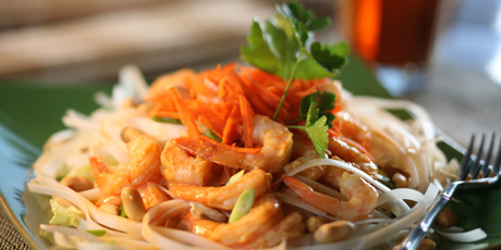 Spicy Thai Shrimp on Rice Noodles and Shredded Lettuce