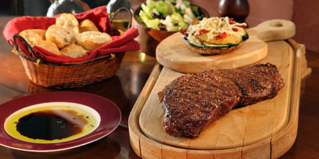 Steak or Pine Nut And Sundried Tomato-Stuffed Portabella Mushroom; Pear, Feta and Romaine Salad