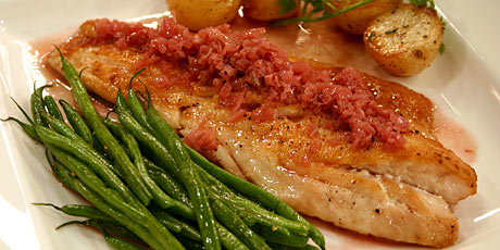 Striped Sea Bass with Rose Wine Reduction