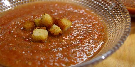 Summer Tomato Soup with Basil and Croutons