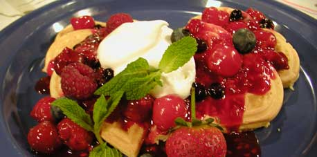 Sweetheart Waffles with Cherry Berry Sauce