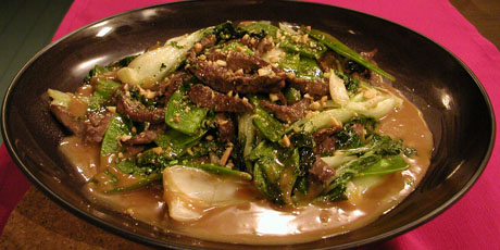 Thai Beef and Baby Bok Choy Stir-fry with Peanut Sauce
