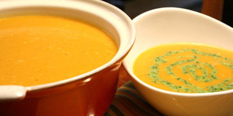 Thai Curry Pumpkin Soup with a Coriander Swirl