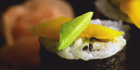 Tropical Fruit and Jerk Chicken Sushi