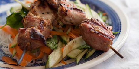 Vietnamese-Style Pork Skewers with a Crunchy Salad