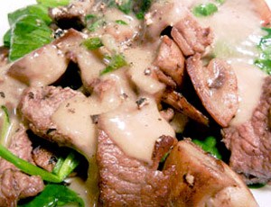 Warm Beef & Spinach Salad with Irish Stout Fondue