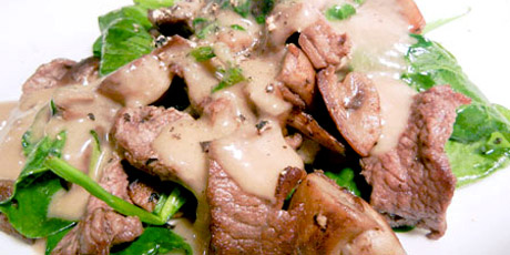 Warm Beef &amp; Spinach Salad with Irish Stout Fondue
