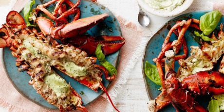Grilled Lobster Smothered in Basil Butter
