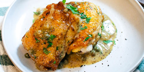 Skillet Chicken Thighs with Luxurious Mustard Pan Sauce