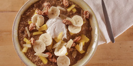 Spiced Oatmeal with Banana, Mango and Toasted-Coconut Almonds