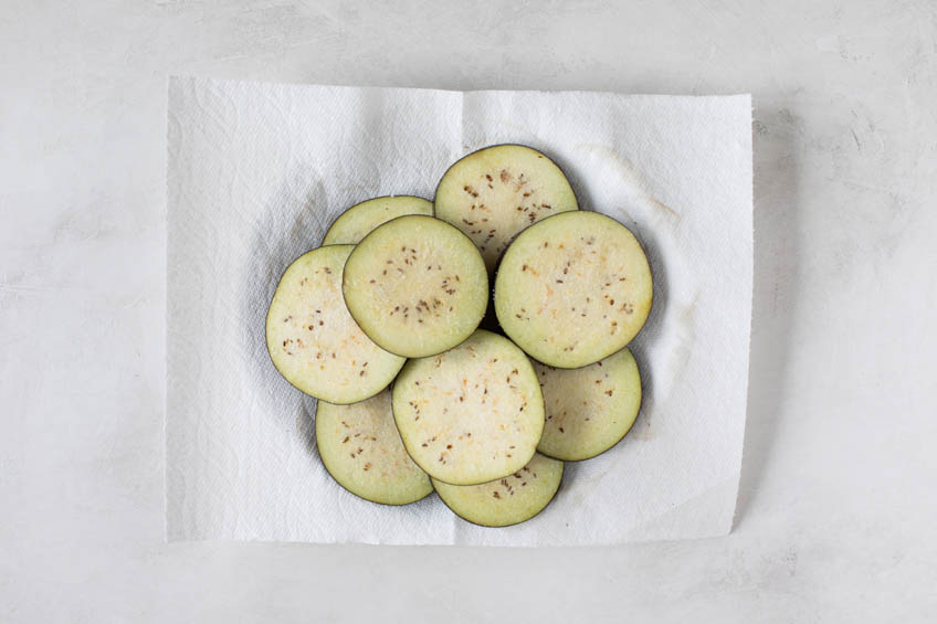 Salted eggplant on a paper towel