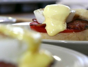 Poached Eggs on English Muffins with Helga's Hollandaise