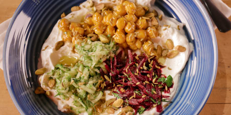 Savory Yogurt Bowl with Chickpeas, Cucumbers and Beets