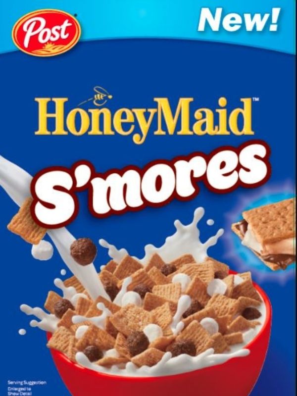 A blue box of Honey Maid S'mores cereal