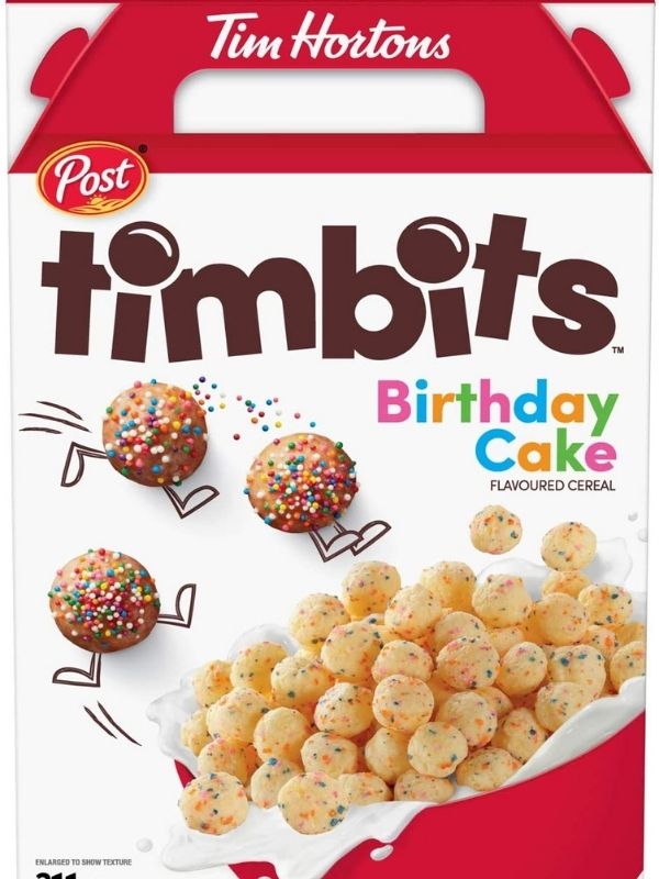 Timbits Birthday Cake cereal box