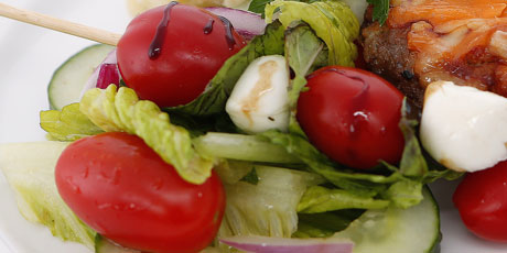 Fresh Garden Salad with Bocconcini Tomato Skewers