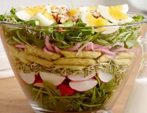 Spring Layered Salad with Asparagus and Buttermilk Dressing
