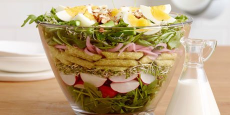 Spring Layered Salad with Asparagus and Buttermilk Dressing
