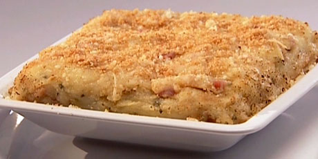 Baked Mashed Potatoes with Pancetta, Parmesan Cheese and Breadcrumbs