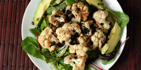 Roasted Cauliflower Salad with Fried Capers and Pickled Currants