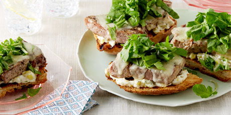 Open-Faced Tuna Sandwiches with Arugula and Sweet-Pickle Mayonnaise