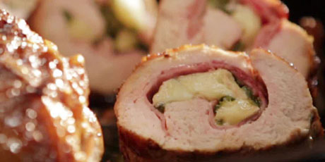Turkey Cordon Bleu Stuffed with Ham, Roasted Green Chiles and Brie