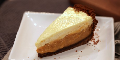Pumpkin Cream Pie with Gingersnap Crust and Rum Cheesecake Topping