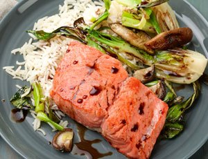 30-Minute Pan-Seared Salmon with Baby Bok Choy and Shiitake Mushrooms