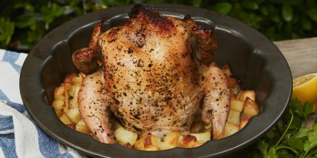 Grilled Bundt-Pan Provencal Chicken with Roasted Potatoes