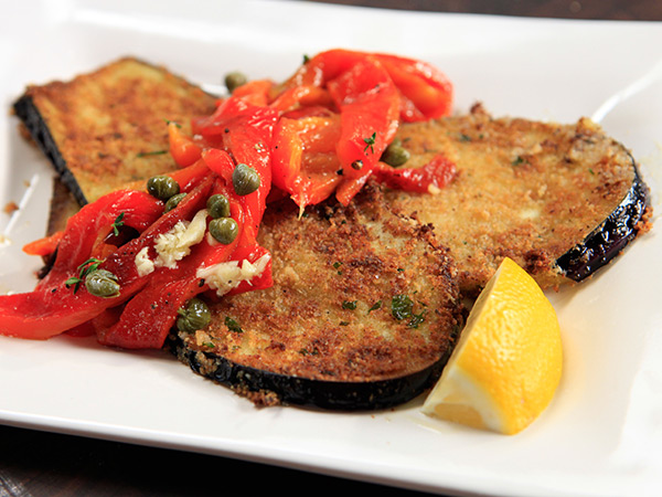 Eggplant Schnitzel and Roasted Peppers