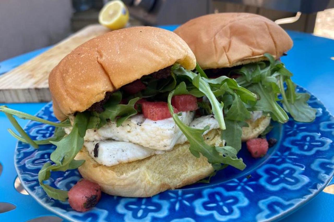 Grilled Halloumi Sandwich With Watermelon Relish