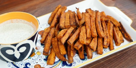 Oven-Baked Sweet Potato Fries with Homemade Ranch Dressing