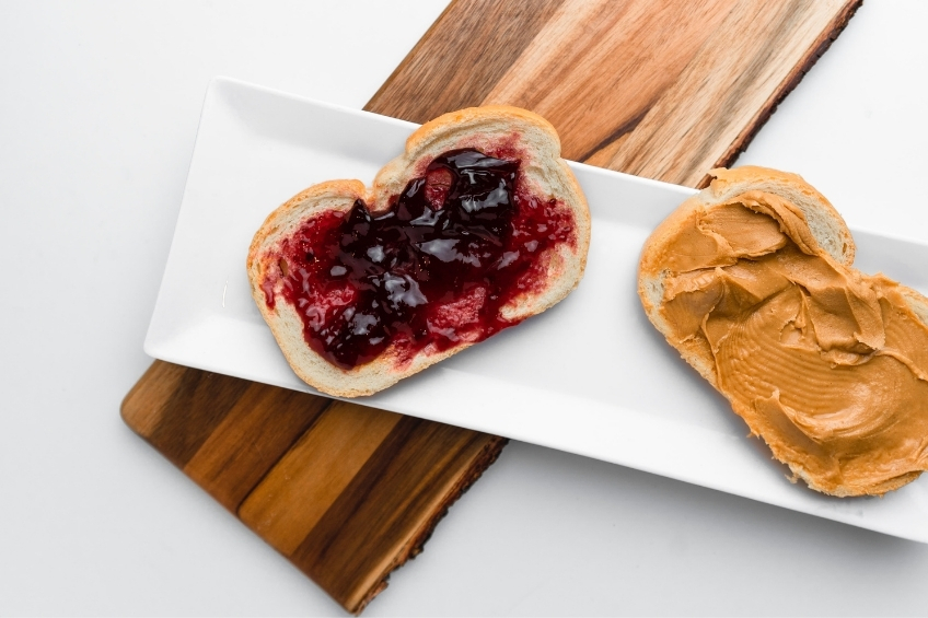 Peanut Butter and jelly sandwich on a platter
