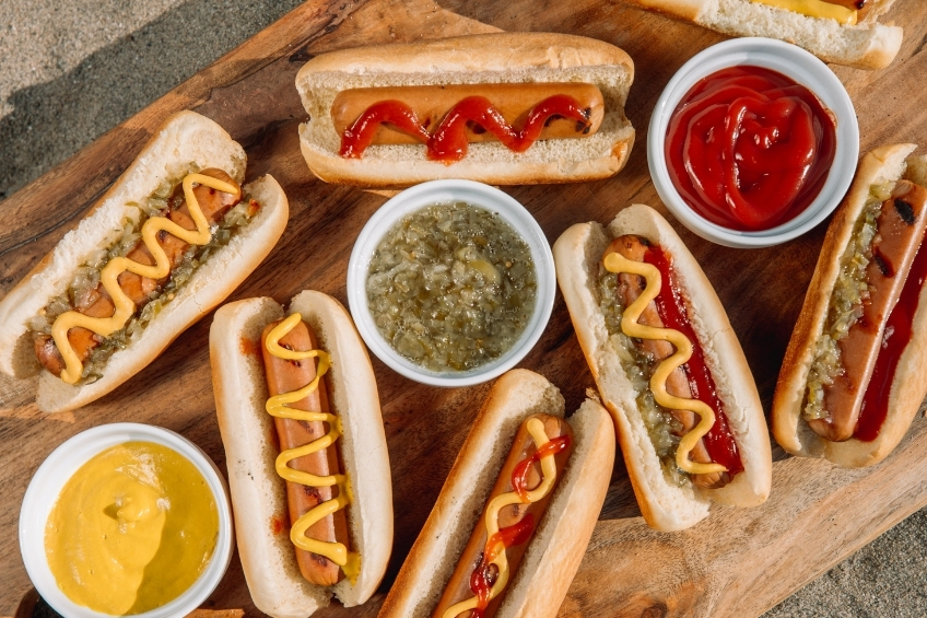 Ketchup, Mustard and Relish on Hotdogs